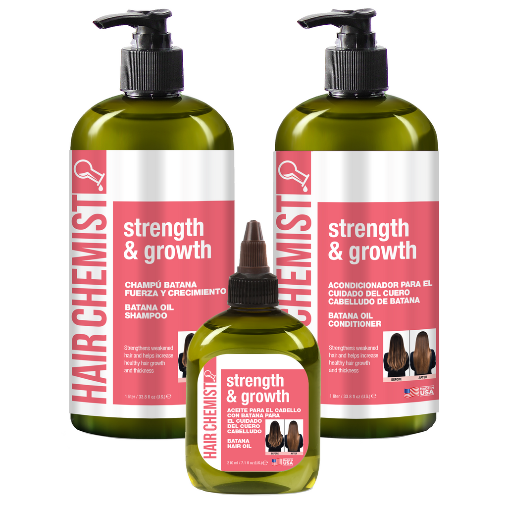 Hair Chemist Strength & Growth Batana Oil Shampoo 33.8 oz., Conditioner 33.8oz. and Hair Oil 7.1oz. (3-PC Set)