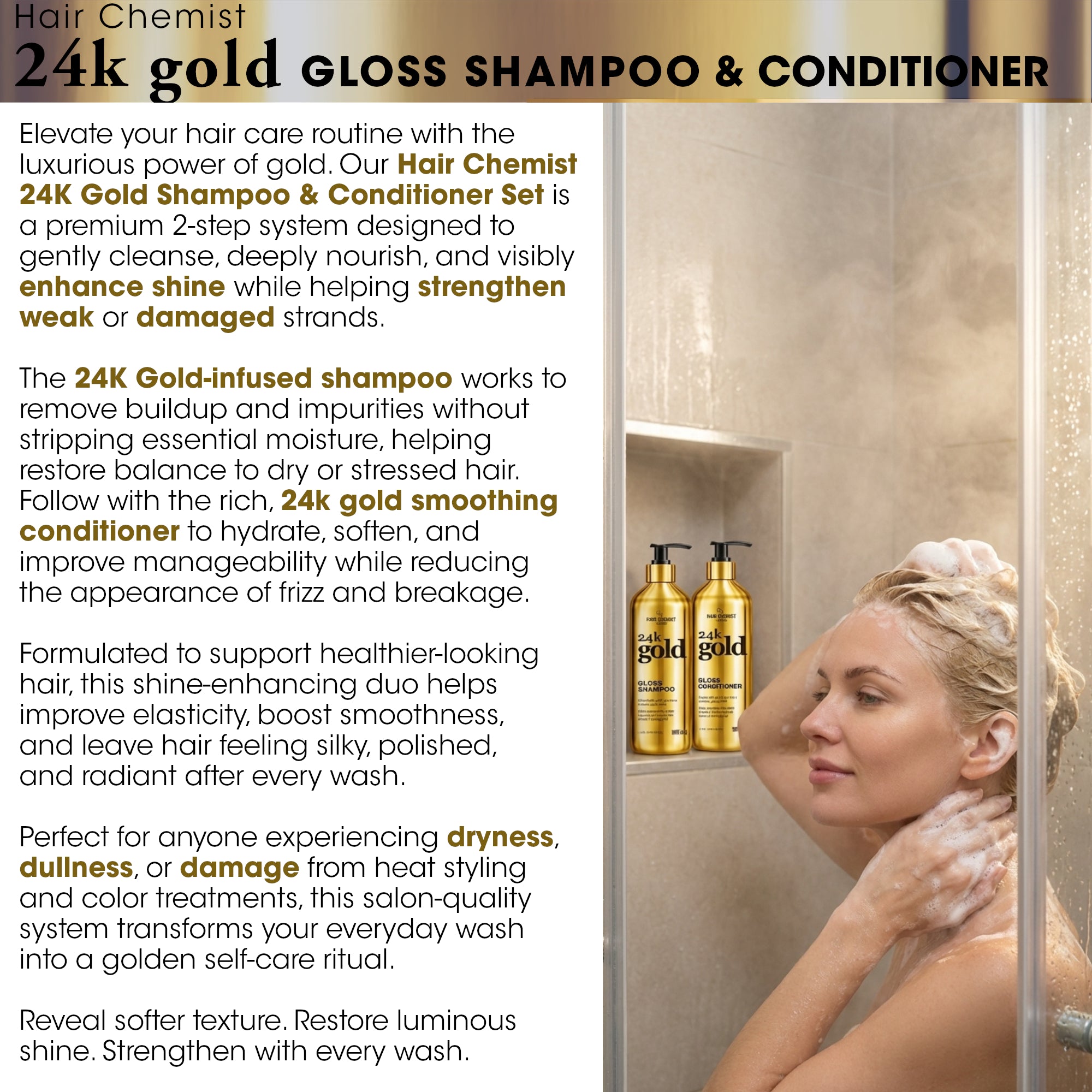 Hair Chemist 24K Gold Shampoo 33.8oz, Conditioner 33.8oz & Mist