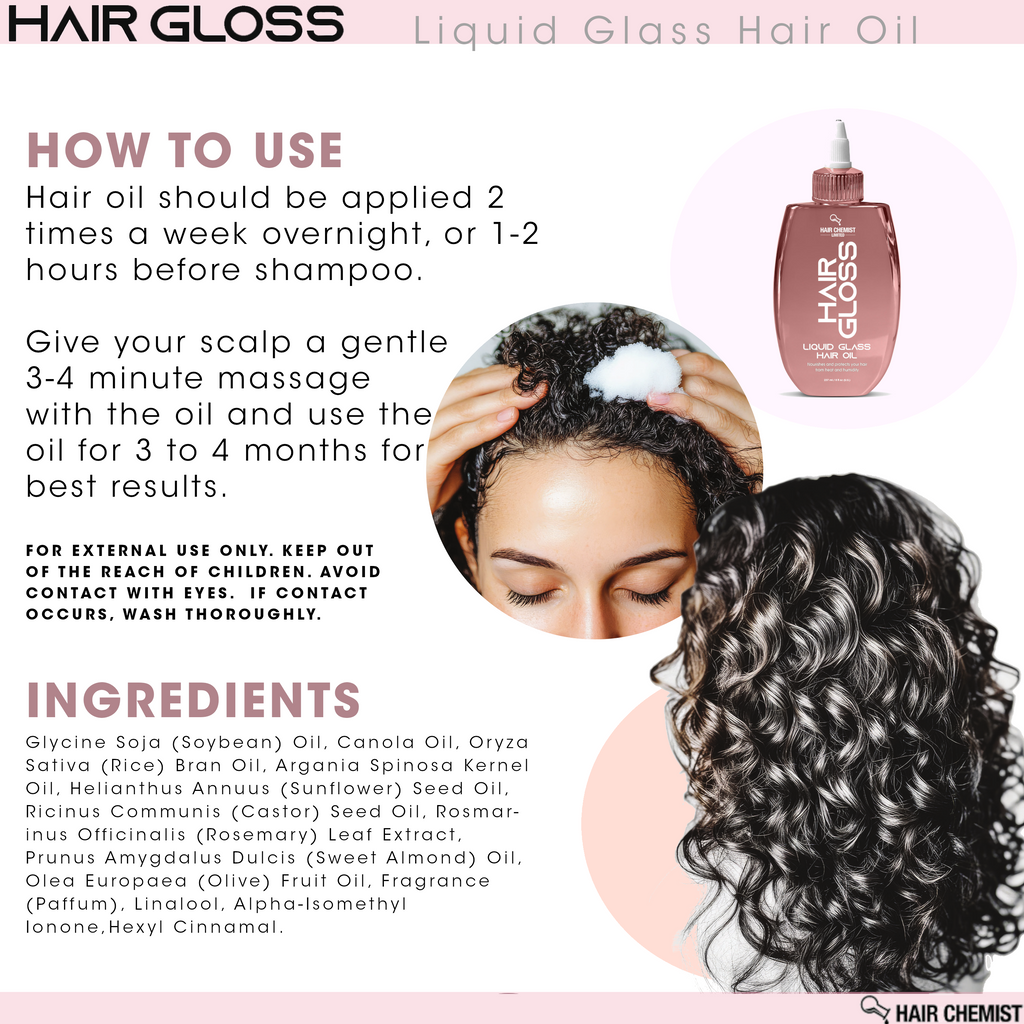 Hair Chemist Hair Gloss Liquid Glass 3-PC Shine & Protect Set - Includes 33.8oz Shampoo, 33.8oz Conditioner & 8oz Hair Oil Set (3-PC SET)