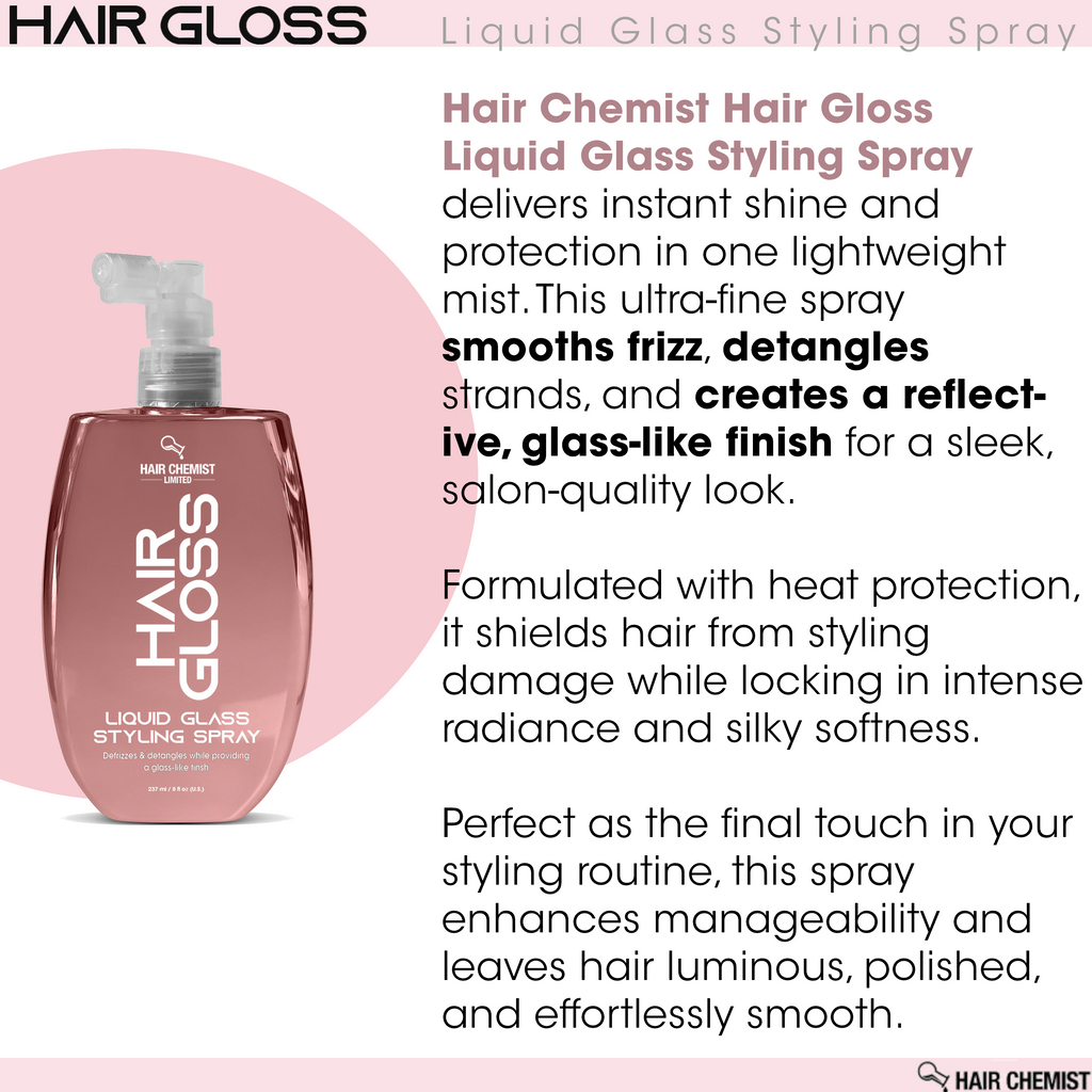 Hair Chemist Hair Gloss Liquid Glass 3-PC Style & Shine Set - Includes 33.8oz Shampoo, 33.8oz Conditioner & 8oz Styling Spray Set (3-PC SET)
