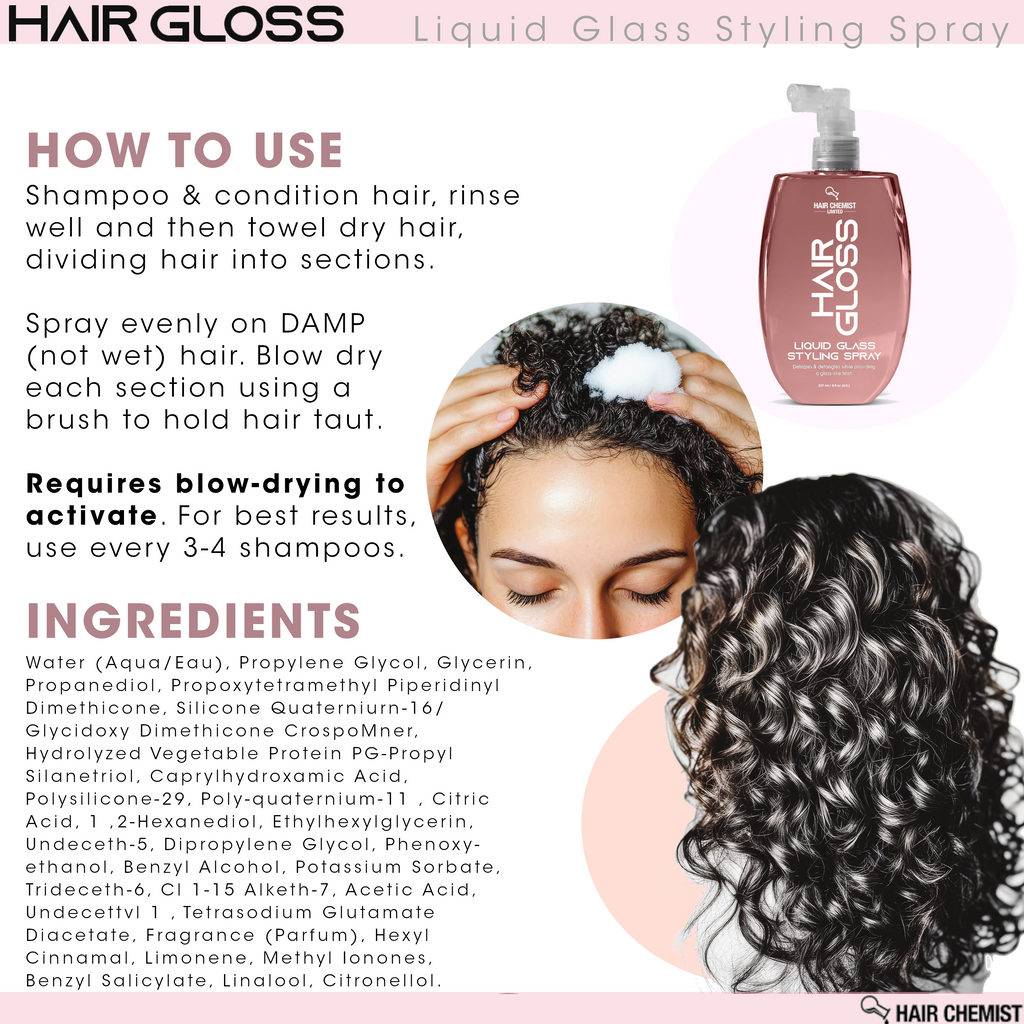 Hair Chemist Hair Gloss Liquid Glass 3-PC Style & Shine Set - Includes 33.8oz Shampoo, 33.8oz Conditioner & 8oz Styling Spray Set (3-PC SET)