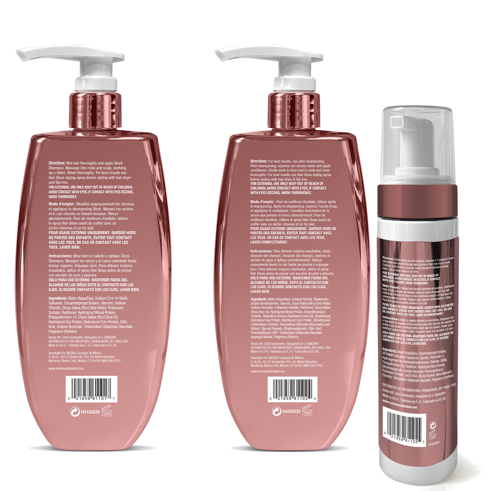 Hair Chemist Hair Gloss Liquid Glass 3-PC Volumize & Curl Set - Includes 33.8oz Shampoo, 33.8oz Conditioner & 8oz Hair Mousse Set (3-PC SET)