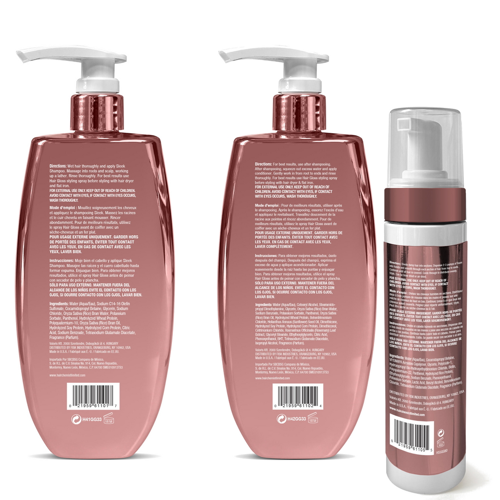 Hair Chemist Hair Gloss Liquid Glass 3-PC Volumize & Curl Set - Includes 33.8oz Shampoo, 33.8oz Conditioner & 8oz Hair Mousse Set (3-PC SET)