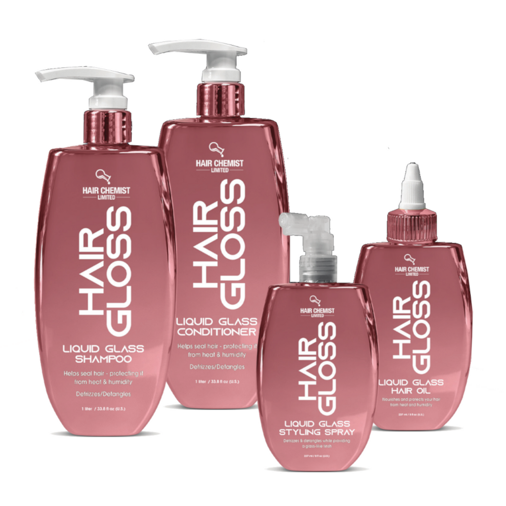 Hair Chemist Hair Gloss Liquid Glass 3-PC Style & Shine Set - Includes 33.8oz Shampoo, 33.8oz Conditioner & 8oz Styling Spray Set (3-PC SET)