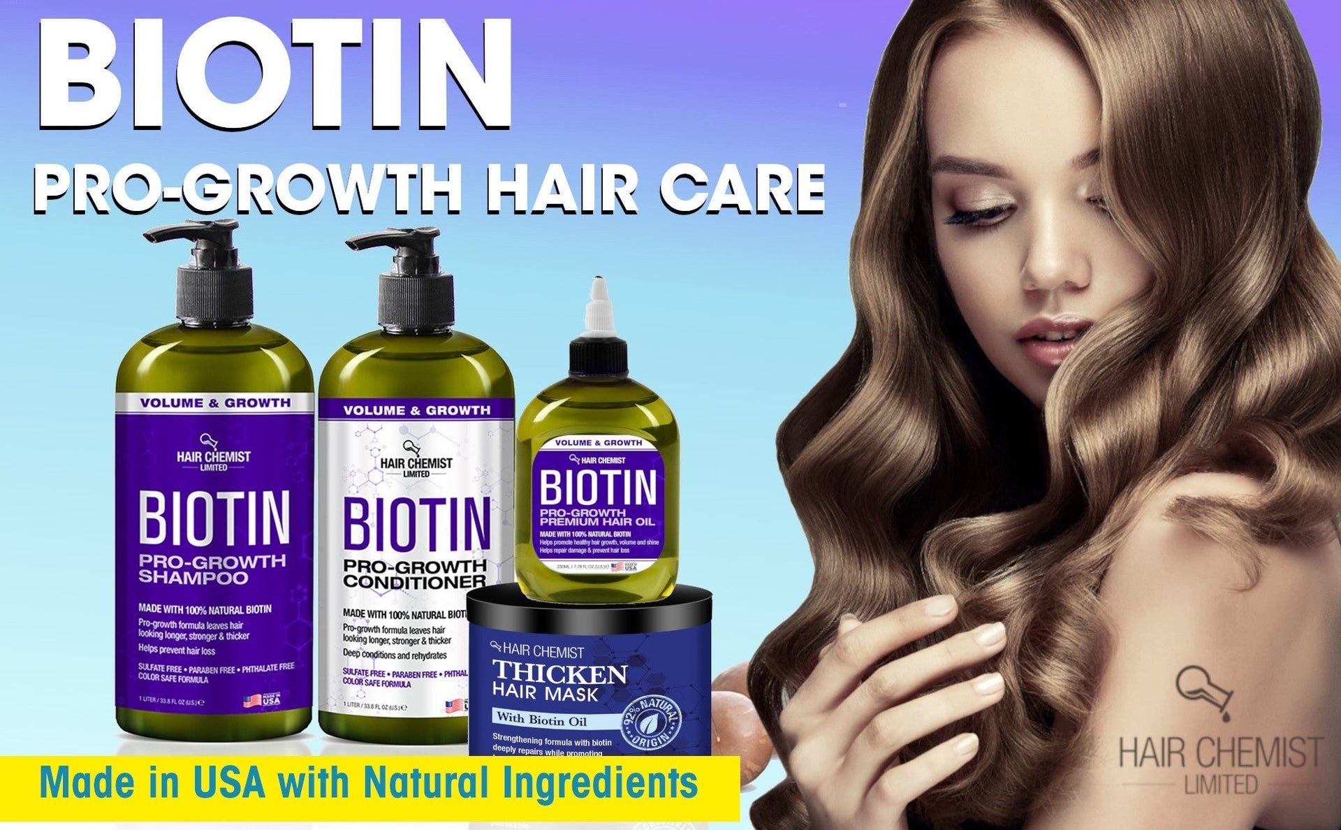 Hair Chemist Biotin Pro-Growth Shampoo & Conditioner Gift Set- Includes 33.8oz Shampoo & 33.8oz Conditioner