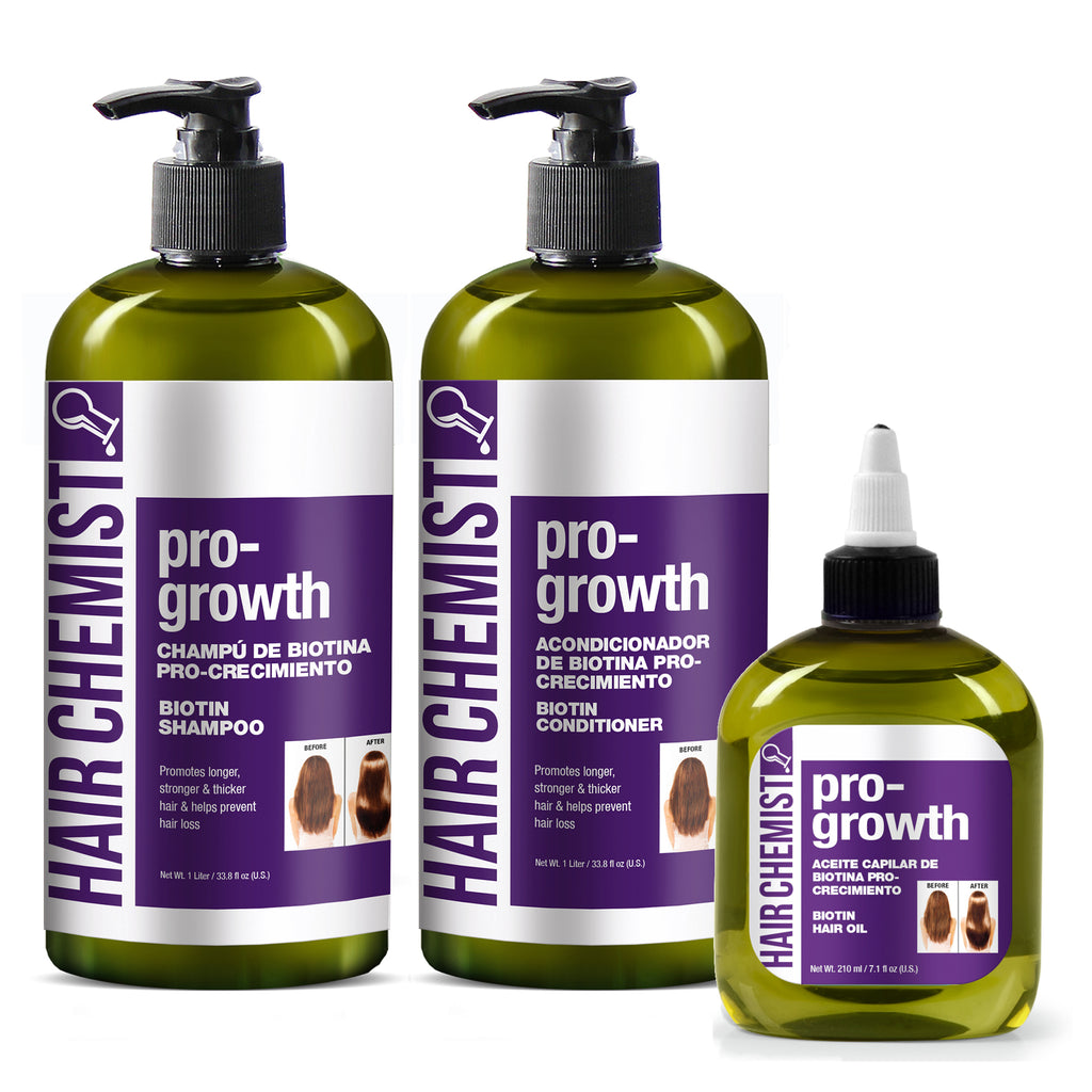 Hair Chemist Pro-Growth with Biotin Shampoo, Conditioner & Hair OIl Set- Includes 33.8oz Shampoo, 33.8oz Conditioner, 7.1oz Scalp Stimulator AND 7.1oz Hair Oil