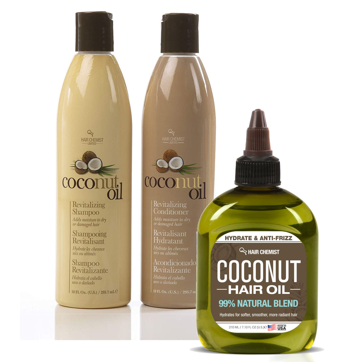 Hair Chemist 3-PC Chemist Coconut Conditioner | Shampoo, - & Revitalizing Oil Set Hair Care Oil Hair Hair