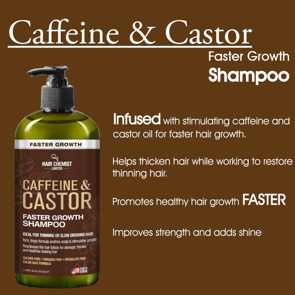 Hair Chemist Caffeine and Castor Faster Growth Shampoo & Conditioner 33.8 oz. 2-PC Boxed Gift Set